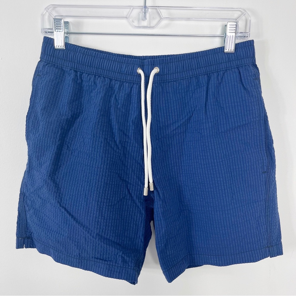 Hartford Woven Striped Seersucker Swim Trunk Shorts Size Small NWT Navy Blue